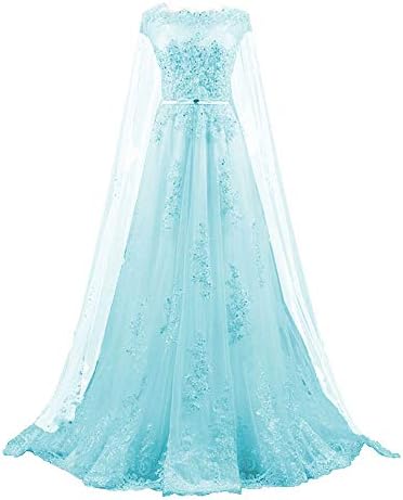 Promworld Women's Beaded Lace Tulle Formal Evening Gowns Dresses with Cape
