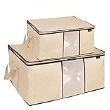 MISSLO Pack 2 Folding Breathable Jumbo Storage Bag for Comforters, Blanket, Clothes Closet Organizer (Beige).