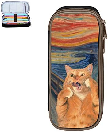 Van Gogh's Shouting Cat Pen Case Canvas Pencil Bag Pen Holder Big Capacity Makeup Pouch Coin Purse Durable Double Zipper Black