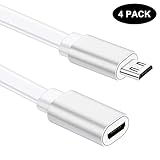 Sumind 4 Pack 10 ft/ 3 m Micro USB Extension Cable Male to Female Extender Cord Compatible with Zmodo Wireless Security Camera Flat Power Cable, Cable Clips Included (White)