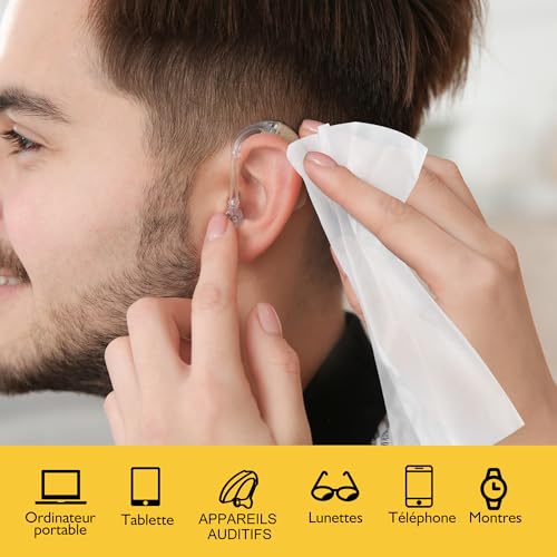 MOSSLIAN 100 x Hearing Aid Wipes, Cleaning Wipes for Ear Tips, Glasses, Screen, Telephone