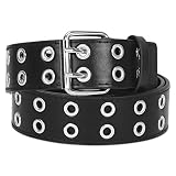 Double Grommet PU Leather Belt for Women Men Punk Rock Metal Jeans Belts 1 1/2 inch by SANSTHS, Black L