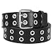 Double Grommet PU Leather Belt for Women Men Punk Rock Metal Jeans Belts 1 1/2 inch by SANSTHS, Black L