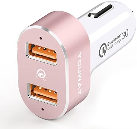 Car Charger Adapter, Quick Charge 3.0 36W Rapid Dual usb Ports for iPhone X/8/7/6s/Plus/SE,iPad Pro/Air 2,Samsung Galaxy Note S8/S7/Edge/Plus, HTC, LG, Sony &amp; More-ROSE GOLD without cable