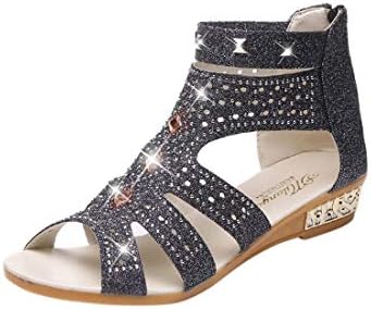 Huitian23 Women's Cu Out Platform Wedge Sandals Ankle Strap Suede Fish Mouth Hollow Roma Shoes