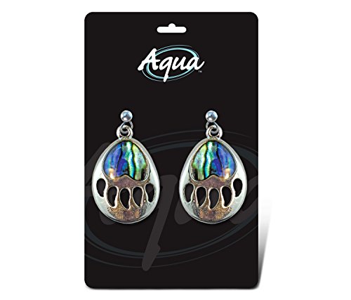 Puzzled Earrings - Dangle Post - Fish Hook - Bear Paw New Zealand Paua Shell Fashionable Earring Jewelry - Wild Animals / Animals Collection - 1.35 INCH - Unique Gift and Souvenir - Item #6822