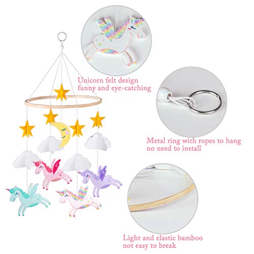 Basumee Baby Crib Mobile,Unicorn Crib Mobile Hanger Handmade Mobile Nursery Decor Movable Star Cloud Baby Mobile Felt Hanging Accessory for Baby Room