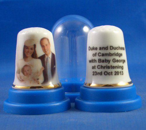 Porcelain China Collectable Thimble - Duke & Duchess of Cambridge with Prince George - Free Gift Box