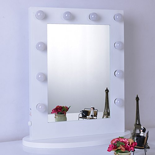 White Hollywood Makeup Vanity Mirror with 12 Dimmable Light Bulbs, Natural Daylight Lighting Wall Mirror with Detachable Base, LED Lighted Cosmetic Mirror for Bedroom Dressing Room (25.6'' x 19.7'') - Thumbnail 2