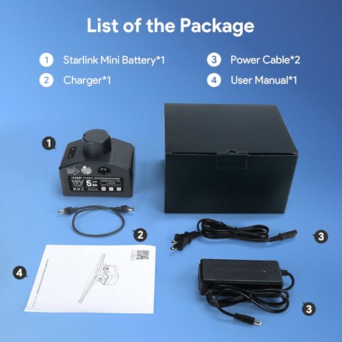 EDUP Paquete de batería mini Starlink, batería recargable impermeable para exteriores 19V/ 5Ah/ 95Wh, conexión plug and play, soporte portátil para plato Starlink Mini