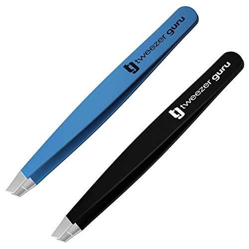image for Tweezers Set - Tweezer Guru Stainless Steel Slant Tip Eyebrow Tweezers