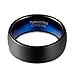 TUSEN JEWELRY 8mm Wedding Band Dark Blue Polished and Black Dome Brushed Finish Comfort Fit Tungsten Ring