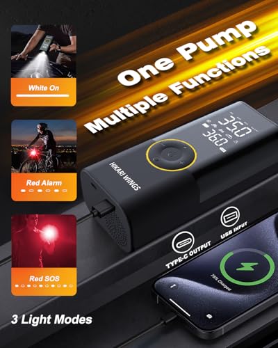 Hikari 6X Faster Portable Tire Inflator, 1 MIN to Full, 20000mAh Battery, 150PSI Cordless Air Compressor Pump with Digital Pressure Gauge, Extended Hose, LED Light for Car Bike Motorcycle Balls