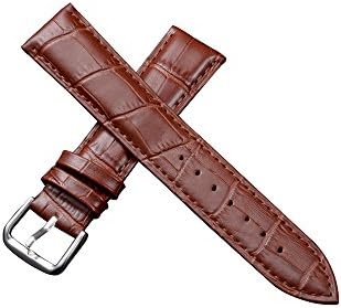 Ecog Genuine Leather Brown Watch Strap with Silver Stainless Steel Pins Buckle for Men