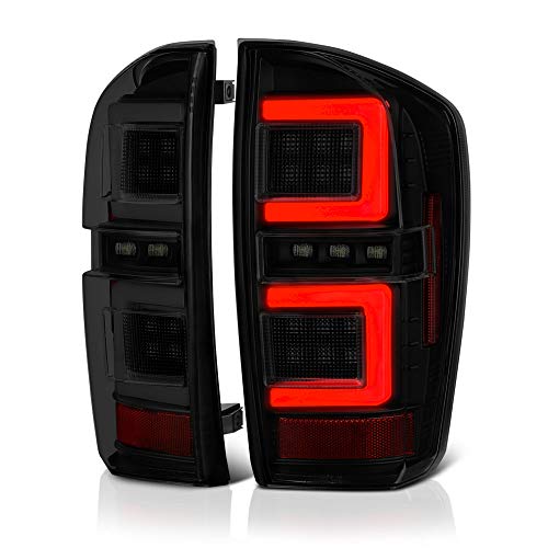 VIPMOTOZ Premium OLED Tube Black Housing Smoke Lens LED Tail Light Lamp Assembly For 2016-2019 Toyota Tacoma Pickup Truck, Driver & Passenger Side