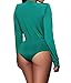 Shawhuwa Womens Sexy Plunging V Neck Long Sleeves Bodysuit Tops L Emerald Green