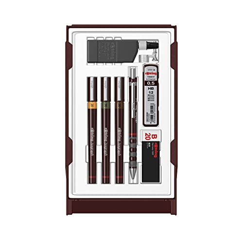 rOtring Isograph Fineliner College Set | 3 Isograph Tuschefüller (0,20 mm0,30 mm und 0,50 mm)Tikky Druckbleistift (0,5mm) und Zubehör