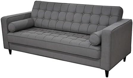 Mid Century Modern Linen Blend Fabric Flores Sofa, Grey 3 Seater ✮ FREE Shipping ✮ Comfortable Tufted Seats ✮ Very Minimal Assembly ✮ Satisfaction Guarantee ✮ 1 Year Warranty