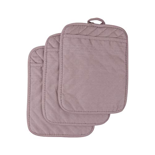 Anyi Oven Pot Holders with Pocket, 100% Cotton Oven Mitts Oven Pads with Feature of Heat Resistant Potholders Non Slip for Cooking Baking, Set of 3 (Grey)