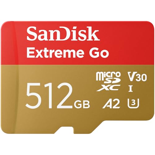 SanDisk Extreme Go microSDXC Karte 512 GB (Für Android Smartphones und Tablets, Action Cams, Drones, UHS-I, bis zu 200 MB/s 5K, 4K UHD, Rescue Pro Deluxe, V30, Class 10, U3) Für Amazon