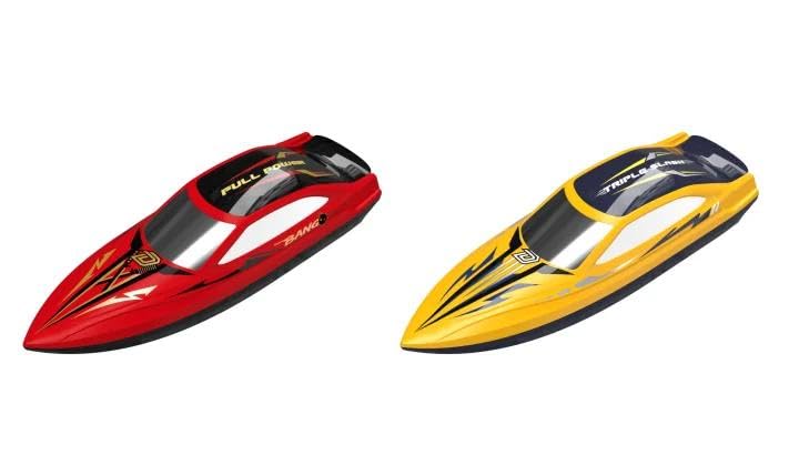 DEERC 2-Pack Fast RC Boats for Kids, Dual-Style Racing Set with LED Lights, 20 KPH High-Speed Remote Control Boats, 4×1200mAh Batteries, Waterproof Toy for Lakes & Pools