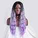 YUNKAI Light Purple 3 Tones Ombre Hair Wig For Black Women Dark Roots Natural Wavy Purple Wig With Parting Colorful Cosplay Costumes Curly Wigs Long Wigs 26inches