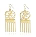 Antique Embedded Nefertiti, Ankh Cross and Wings Design and Adinkra Dangle Earrings (Goldtone Adinkra)