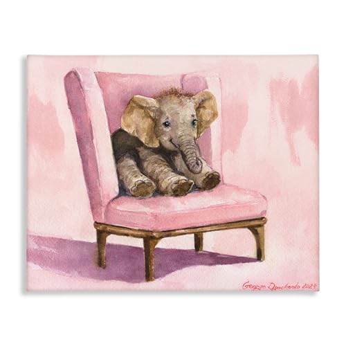 Stupell Industries Elephant Baby on Pink Chair Canvas Wall Art, design by Georg…