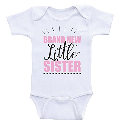 Baby Sister Onesies "Brand New Little Sister" Cute Baby Girl Clothes (3mo-Short Sleeve, Light Pink Text)