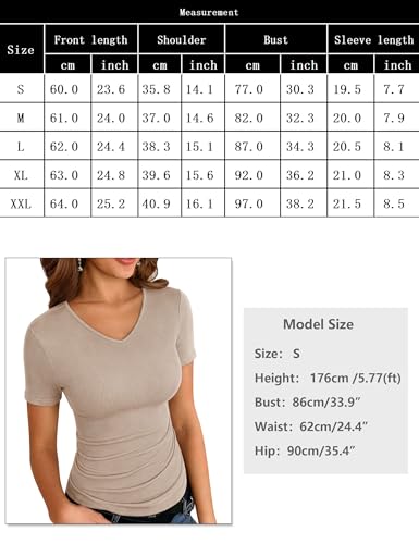 Totatuit Women's Short Sleeve V-Neck Ribbed Fitted Basic Top Elegant and Comfortable for Summer