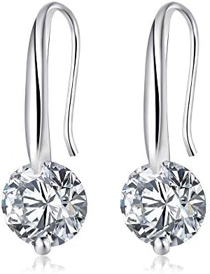 Dreamy Women Simple Office Lady Diamond Ear Hook Elegant Stud Earrings 925 Sterling Silver Loop Earrings
