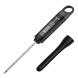 Ablest Waterproof Digital Meat Thermometer Instant Read Food Cooking Thermometer Built-in Clock Timer with IP67 Stainless Steel Probe for Kitchen BBQ Grill Smoker, Milk, Tea, Black