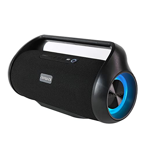 Aiwa Bocina Inalámbrica AWS800BT con 70 W RMS, Bluetooth 4.2, TWS, IPX5 Resistente al Agua, Radio FM, Iluminación RGB, Batería 3600 mAh, Entrada USB y Diseño Portátil Color Negro