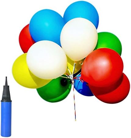 Assorted Color Party Balloons, 12 inchs latex balloons(100 pcs),Hand Held Air Inflator - Double Action Balloon Pump,helium filled balloons birthday party decoration& supplies