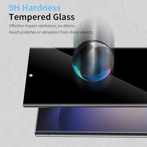 HidWee Privacy Screen Protector for Samsung Galaxy S23 Ultra 5G, 2 Pieces 3D Tempered Glass Anti-Spy 9H Hardness, Bubble-Free Anti-Spy Tempered Glass Friendly for Case