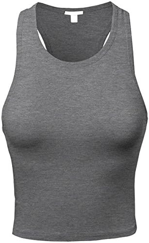 BEKDOWomens Basic Solid Racerback Crop Tank Top-L-MED_Heather_Gray