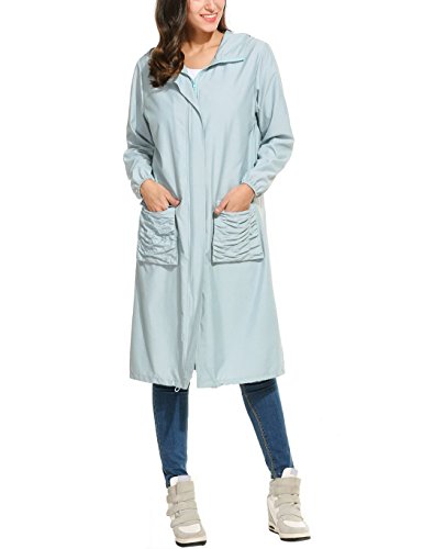Hount Women's Lightweight Waterproof Raincoat with Hood Long Outdoor Hiking Jacket (Large, Light Blue)