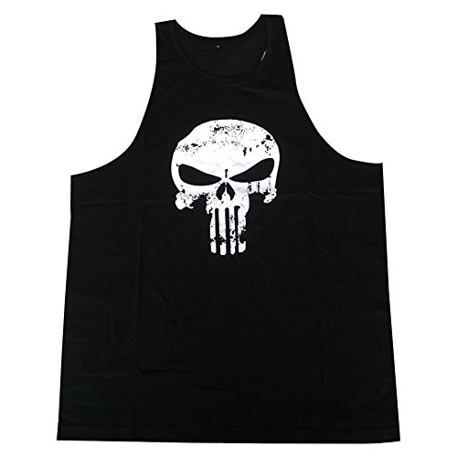 GZXISI Mens Skull Print Stringer Bodybuilding Gym Tank Tops Workout Fitness Vest (Black, Medium)