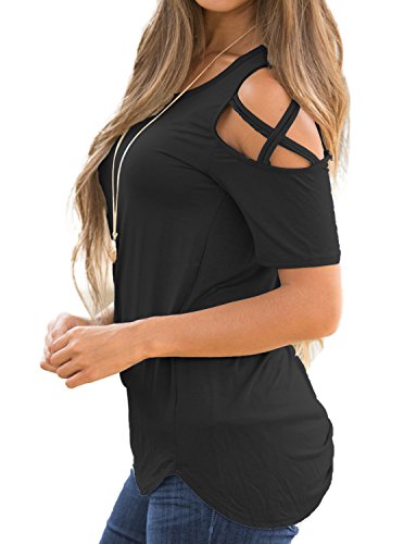 Adreamly Womens Loose Strappy Cold Shoulder Tops Basic T Shirts - //coolthings.us