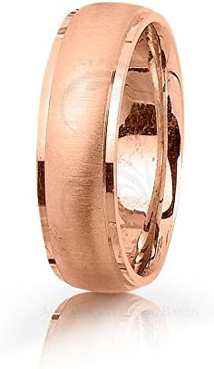 Genuine 14k Rose Gold Brushed Diamond Cut Wedding Band 6.5mm