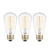 Globe Electric 40W Vintage Edison S60 Squirrel Cage Incandescent Filament Light Bulb 3-Pack, E26 Base, 145 Lumens 31324