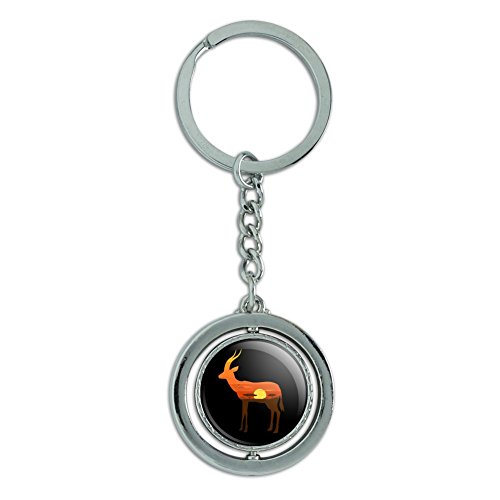 Gazelle Orange Sky Africa Acacia Spinning Round Chrome Plated Metal Keychain Key Chain Ring