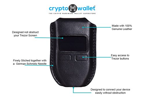 Trezor Crypto Hardware wallet (White) with CryptoHWwallet Black Protective Leather case and dust bag Gift set in retail box
