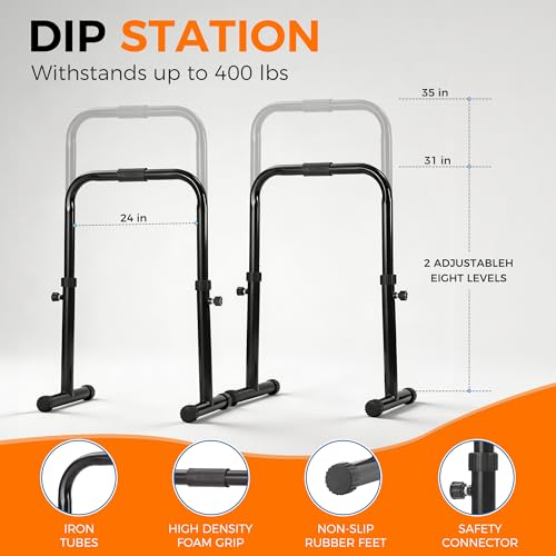 Heavy Duty Adjustable Height & Portable Multifunction Dip Stand Fitness Bar With Safety Connector for Home Training dip Bar Station, Body Press Bar, Perfect for Dips, Pull-Ups, Push-Ups