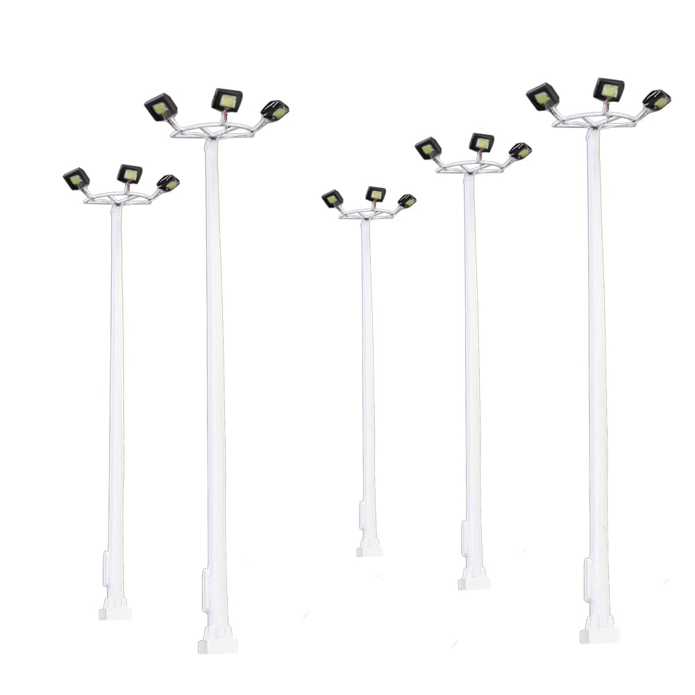 Evemodel 5pcs N Scale Plaza Lamppost 1:150 Playground Street Lights 3-lights 8cm Model