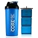 Core150® Attitude Shaker - Blue - 35oz Protein Shaker Bottle. Contains easy stack removable storage with 3 compartments