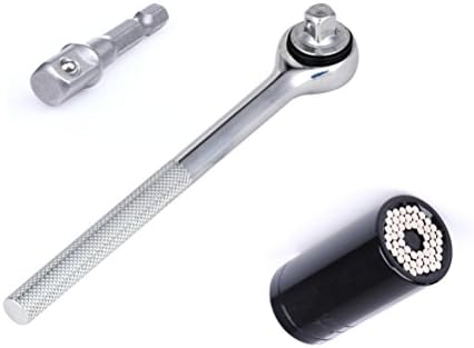 Universal Socket, Self-Adjusting 7mm to 19mm Universal Sockets Multi-Function Metric Ratchet Wrench Power Drill Adapter Set, Professional Repair Tools Gifts for Men Him Husband Dad Father DIY Handyman
