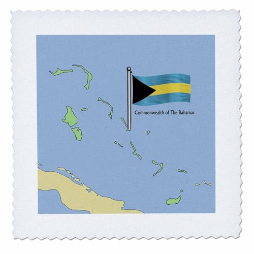 3dRose qs_55492_1 The Map and Flag of The Commonwealth of The Bahamas Quilt Squ…