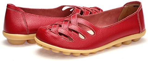 WQINSHOE Women's Leather Comfort Walking Office Driving Loafers Slip On Flats with Memory Foam Insole Red 39