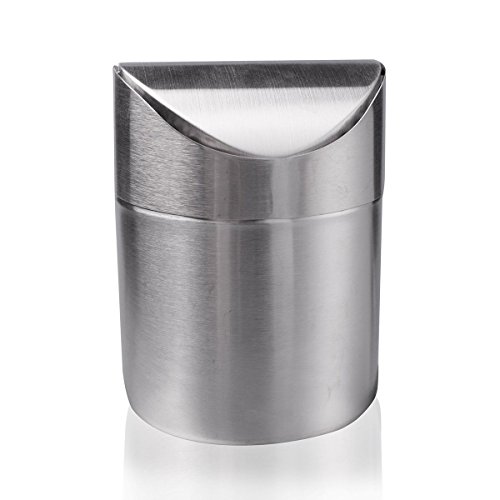 Mini Dustbin, haoun Recycling Countertop Trash Can Brushed Stainless Steel Table Desk Swing Lid Garbage Bin Wastebasket